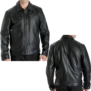 Chaqueta de Invierno para Hombre, de Cuero Genuino, Cortavientos, con Cierre, Cuello Alto, Estilo Biker, Cierre Frontal, Forro de Poliéster, 2026 - Product Image 6