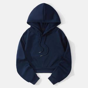 Top corto de Color sólido para mujer, sudaderas con capucha con cordón holgadas, sudadera sencilla y versátil de moda para mujer, sudaderas con capucha de manga larga, ropa de calle - Product Image 4