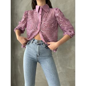 Blusas y Tops de Tul Bordado con Lentejuelas Lila Topshow para Mujer, Venta al Por Mayor - Product Image 2