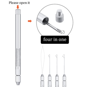 Acier inoxydable 2 ensembles d'outils d'extension de cheveux 4 en 1 avec aiguille à boucle, enfile-aiguille, aiguilles à tricoter et support pour perles - Product Image 1