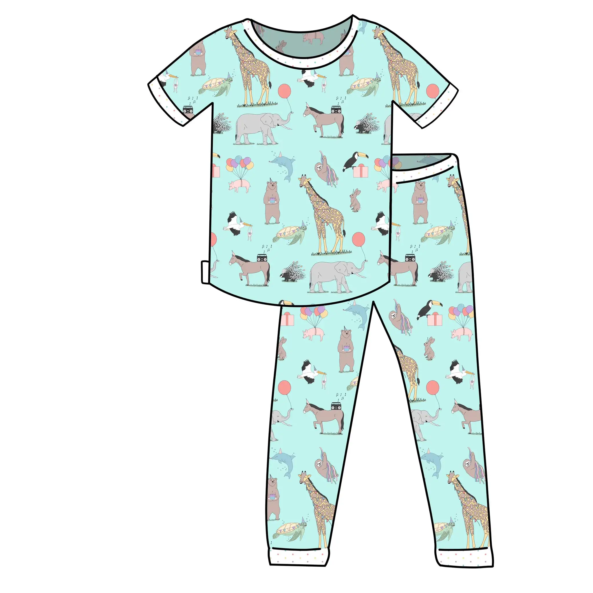 Bambus Viskose Kleinkind Pyjama 2 Stück Baby Pyjama Kinder Sommerhaus tragen umwelt freundliche benutzer definierte Druck Kinder Pyjama Enfant Pyjama