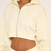 Hoodie Pendek Beritsleting untuk Wanita |   Sweatshirt Fleece Bernapas Ukuran Besar dengan Logo Depan |   Busana Trendy Berkerudung 100% Katun