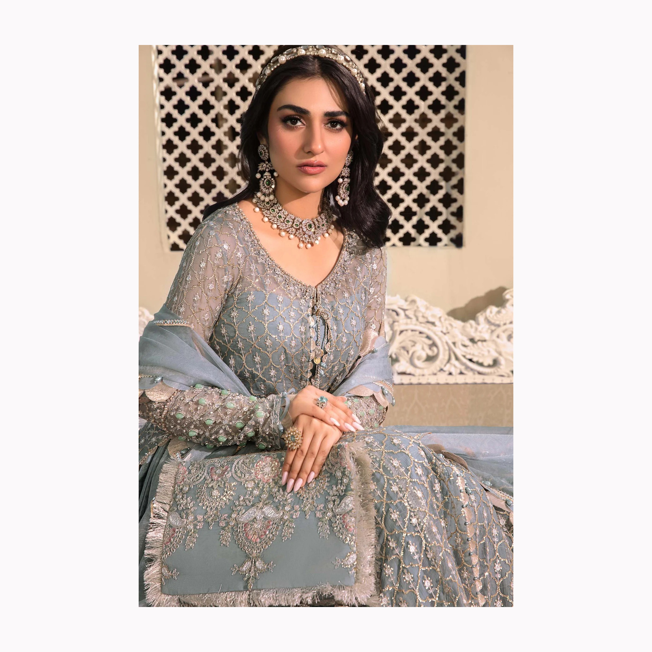 Latest Pakistani Collection Women's 3 Piece Fancy Katan Silk Cut Work Dresses Digital Print for Eid and Wedding Wear