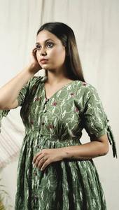 Main indienne bloc coton robe courte personnalisée mariée cadeau de mariage hannymoon robe cadeau pour sa fille robe de fête d'anniversaire - Product Image 3