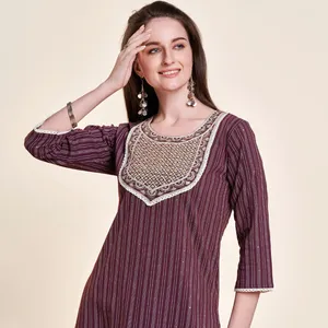 Newly Launched Womens Traditional Kurti Specially designed Cotton Kurti with fine touch of embroidery below the Neck to make