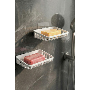 EcoGreen – Ensemble de porte-savon 2 pièces à ventouse, fixation murale, rectangulaire, en plastique, auto-drainant, design minimaliste pour salle de bain, évier, cuisine - Product Image 1