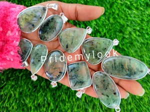 En gros 925 Argent Plaqué Bohème À La Mode Prehnite Pendentif Mode Fête Fait En Laiton Naturel Lunette Réglage Incrustation pour Enfants - Product Image 3