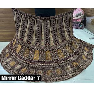 Royal Velvet Bridal Lehenga Heavy Mirror Jarkan Work 4M Flair Double Can Choli 1,2 M Two Heavy Dupattas Party - Product Image 1