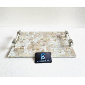 Plateau de service en nacre naturelle avec poignée en acrylique de qualité supérieure, plateau en coquillage pour la maison, l'hôtel, le ramadan, les dattes, le plateau à chocolat - Product Image 1