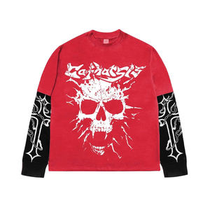 Camisetas de algodón de doble manga a la moda, personalizables con estampado DTG y lavado ácido para hombre - Product Image 3