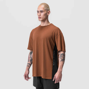 เสื้อยืดโอเวอร์ไซส์สีน้ำตาลสำหรับผู้ชาย ทรงหลวม แขนสั้น แฟชั่นสไตล์คนเมือง ผ้าฝ้ายถัก รับสกรีนโลโก้ เสื้อสตรีทแวร์ - Product Image 1