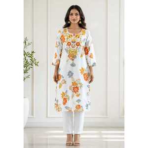 Blusa Larga de Verano para Mujer, Tradicional, Blanca, de Popelina, con Estampado Floral Bordado, de Algodón de Secado Rápido, Marca Rama - Product Image 1