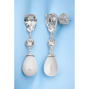 New Arrival Azuris 926 Sterling <b>Silver</b> Drop Zircon Stone and White Shell <b>Pearl</b> Stud <b>Earrings</b> From Turkey - Product Image 4