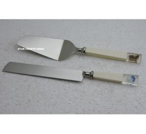 Juego de servidor de cuchillo de pastel de acero inoxidable puro de buena calidad para fiestas de boda juego de servidor de cuchillo diseño personalizado fabricante hecho a mano - Product Image 6