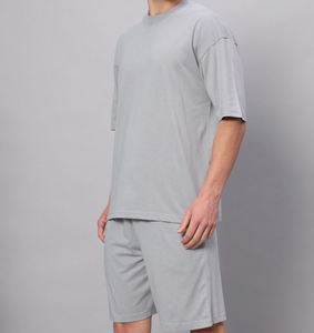 ชุดกีฬาสำหรับผู้ชายเสื้อสองชิ้นและกางเกงขาสั้นผ้าคอตตอนระบายอากาศได้ดีสไตล์ลำลอง - Product Image 5