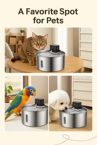 Hot-Selling 3.2L Ultra-Quiet Automatic Rechargeable Cat <b>Dog</b> <b>Water</b> <b>Dispenser</b> Durable Stainless Steel IPX5 Waterproof LCD Display - Product Image 6
