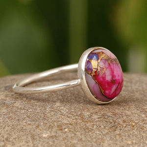 สินค้ามาใหม่แหวนรูปไข่หอยนางรมสีชมพูหนามเทอร์ควอยซ์ขนาด10X14มม. แข็ง925เงินแท้ทำด้วยมือแหวนประณีตเครื่องประดับผู้หญิง - Product Image 3