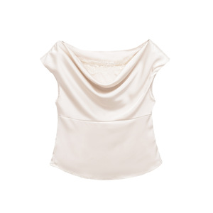Chemisier en satin drapé sans manches à col en V pour <span class=keywords><strong>femme</strong></span>, modèle 2026, avec taille définie, OEM/ODM par une usine de vêtements chinoise, chemises vintage - Product Image 3