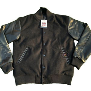 Veste universitaire classique pour homme, manches en cuir, logo personnalisé, style baseball, coupe-vent, respirante, écologique, vestes d'hiver noires - Product Image 1