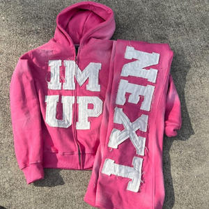 Custom 100% Cotton Fleece Distressed Embroidery <b>Applique</b> Tracksuits Men Sun Fade Acid Wash Oversized Pullover Eco-Friendly High - Product Image 2