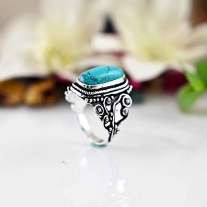 Anillo clásico joyería para mujer plata estilo bohemio joyería 925 plata esterlina turquesa piedra preciosa anillo hecho a mano regalo para esposa - Product Image 4