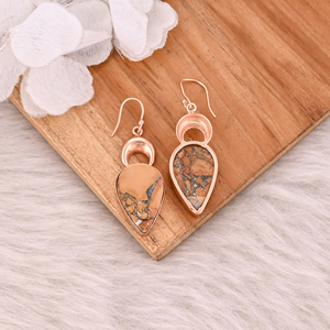 Boucles d'oreilles plaquées or rose à la mode, boucles d'oreilles en jaspe Malinga, boucles d'oreilles bohèmes tendance, fabricant en gros - Product Image 4