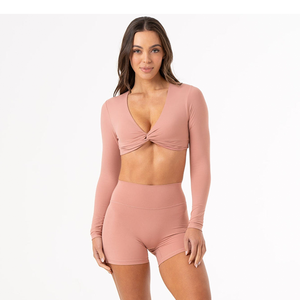 New Dusty <b>Pink</b> Women's Knot Long Sleeves <b>Crop</b> <b>Tops</b> Stretchy Super Soft And Breathable Workout Fitness <b>Crop</b> <b>Top</b> Tees for Women - Product Image 5