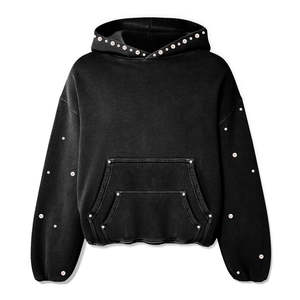 Sweat à capuche pour homme, coupe ample, délavé à l'acide, avec impression DTG 400GSM et accents de strass complets, sweats à capuche personnalisés avec strass pour homme - Product Image 4