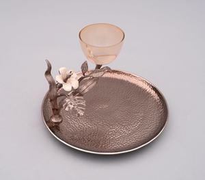 Plateau de service décoratif en métal avec bol en verre et support floral Centre de table de luxe - Product Image 2