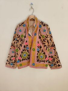 Veste en velours rose indien brodée Suzani, faite à la main, motif floral, style ethnique bohème, pour femme, veste indienne - Product Image 4
