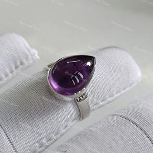 925 Sterling Silver Amethyst <b>Ring</b> Handmade Boho <b>Statement</b> Jewelry Natural Purple Gemstone Inlay Licensed Private Brand for Women - Product Image 3