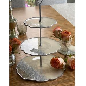 Hot Selling Silver Shiny Glitter <b>Epoxy</b> Resin Cake Stands for Birthday Events and Anniversary Celebration Available In Low MOQ - Product Image 2