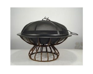 Wholesale Black Metal Iron <b>Fire</b> Pit Black Net Lid and Heat <b>Fire</b> Bowl With <b>Mat</b> Brown Base for Home Living Room Outdoor Decor - Product Image 6