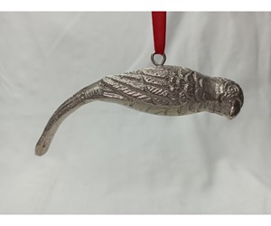 เครื่องประดับแขวนรูปนกยูงสีเงินประดับตกแต่งเทศกาลคริสต์มาสหรูหราด้วยริบบิ้นสีแดงสำหรับจัดแสดงติดผนังในบ้านและวันหยุด - Product Image 2