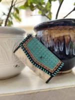 Pochette sculptée à la main, magnifique design, couleur turquoise, portefeuille en cuir de vachette, multi-usages, nouveau design, pochette pour femmes