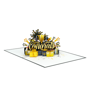 Handicraft Black and Yellow "Congrats" Personajes para el aniversario de graduación Tarjeta de regalo emergente 3D - Product Image 4