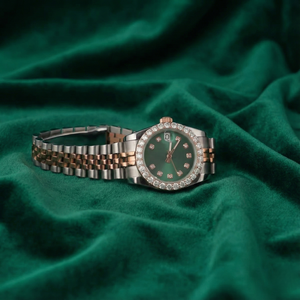 Montre de luxe PJ VVS Moissanite avec boîtier rond serti, deux tons, acier inoxydable, cadran vert, verre saphir, automatique, unisexe, cadeau - Product Image 3