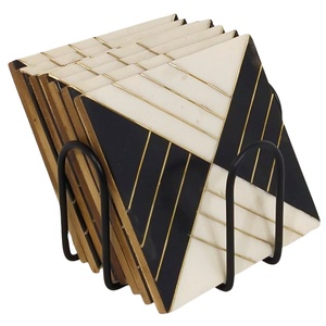 Designer Square Wooden <b>Coasters</b> Brass Inlay Drink <b>Coasters</b> <b>Set</b> <b>of</b> <b>6</b> Gift for Housewarming Stand Included - Product Image 1