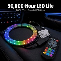 Kit de Tiras de Luz Ambiental LED RGB para Auto, Negro, 5W, USB, Iluminación Interior con Control Remoto, DIY