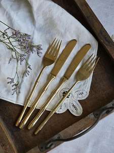 Couverts en laiton de haute qualité de haute qualité cuillère couteau fourchette ensemble prix bas avec manche en acier inoxydable couleur or - Product Image 3