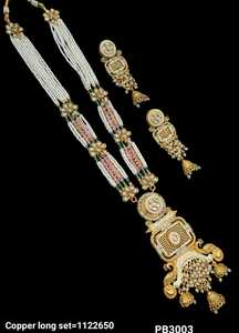 Haute Premium Collection Fleur Conception Kundan Pierre & Minakari Travail Cuivre Perle Travail Long Bijoux Avec Boucle D'oreille Ensemble Pour Les Femmes - Product Image 2