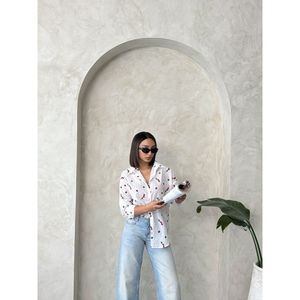 TOPSHOW Women's <b>Red</b> Embroidered Voile Shirt, Lightweight Cotton Polyester Blend <b>Blouse</b> for Wholesale, Casual Daily Wear - Product Image 2