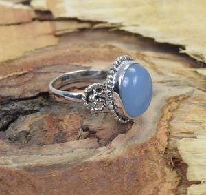 Blue Chalcedony Ring Oval Gemstone 925 Sterling Silver Handmade Jewelry US Size 5 Gift - Product Image 2