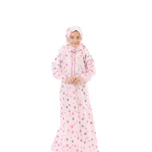 Elanisa prayer attire for young Muslim girls, Turkish cotton one-piece Islamic prayer dress for muslim kids including hijab