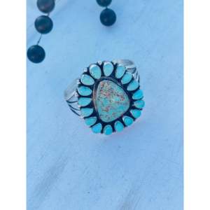 Bobby Johnson #8 Turquoise & Sterling Silver Cluster Fashion Cuff Bracelet Elegant & Stylish Accessory - Product Image 3