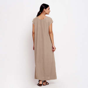 ชุดเดรสสไตล์สาวออฟฟิศแขนครึ่งท่อนคอตักดีไซน์หรูหราสีเบจ - Product Image 3