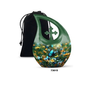 Aluminium Butterfly Tear Drop Cremation Memorial Urn for Human Ashes Decorative Cross Drop Urn With Free <b>Velvet</b> <b>Bag</b> - Product Image 5