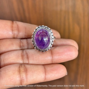 Bague en améthyste facettée de style bohème, faite à la main, en forme ovale, plaquée or rose 925, bijoux tendance pour femmes, vente en gros - Product Image 3