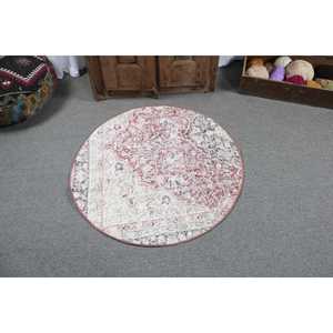 Turkish Vintage Rug 3.2x3.2 ft <b>Red</b> Ombr <b>Wool</b> Patchwork Eco Friendly Latex Backing - Product Image 3