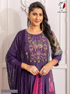 Increíble vestido hermoso color última colección Pure Chinon gasa Kurti pantalón y Dupatta con trabajo manual puro exportador mundial - Product Image 6